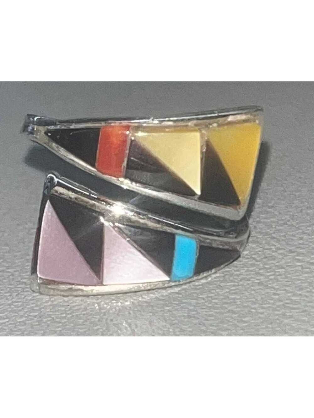 Zuni Turquoise mother of pearl sterling silver inlay ring size 7/8 adjustable